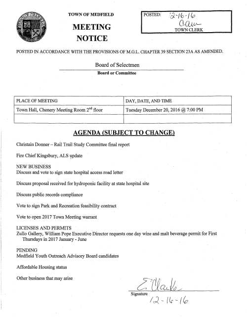 TOWN OF MEDFIELD MEETING NOTICE POSTED: 'd.-/fo--/0 0/Q,